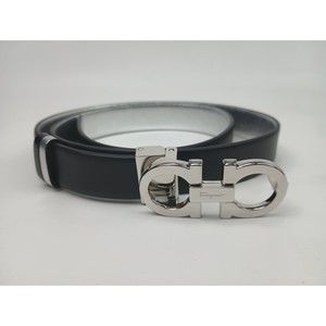 Salvatore Ferragamo Women's Gancini Buckle Silver Black Leather Belt Size 85 cm